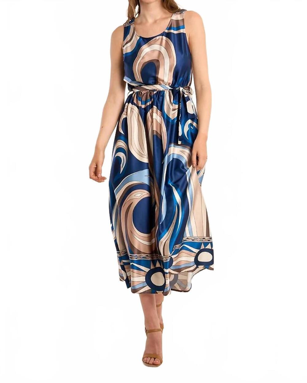 NEW MOLLY BRACKEN athena printed sleeveless maxi dress in navy